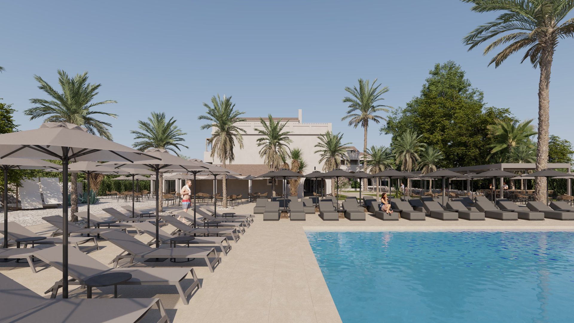 The pool terrace and gardens at Nobilis Corfu